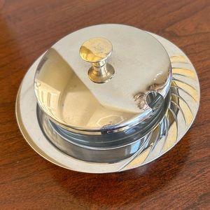 Art deco Inoxbeck 3 piece metal with glass insert condiment set - made in Italy